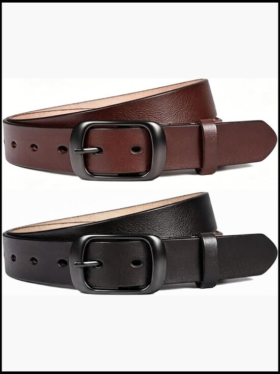 Genuine Split Cowhide Leather Belts for Women - 2 Pack with Classic Pin Buckle main image 7